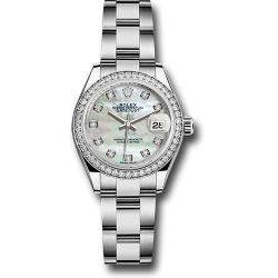 *Pre-Owned* Rolex Steel and White Gold Rolesor Lady-Datejust 28 Watch - 44 Diamond Bezel - White Mother-Of-Pearl Diamond Dial - Oyster Bracelet