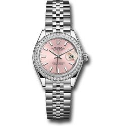  *Pre-Owned* Rolex Steel and White Gold Rolesor Lady-Datejust 28 Watch - 44 Diamond Bezel - Pink Index Dial - Jubilee Bracelet