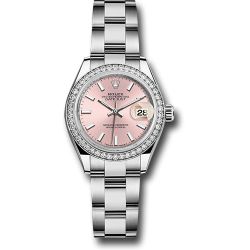  *Pre-Owned* Rolex Steel and White Gold Rolesor Lady-Datejust 28 Watch - 44 Diamond Bezel - Pink Index Dial - Oyster Bracelet