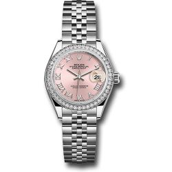  *Pre-Owned* Rolex Steel and White Gold Rolesor Lady-Datejust 28 Watch - 44 Diamond Bezel - Pink Roman Dial - Jubilee Bracelet