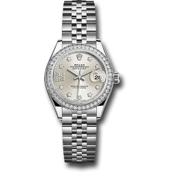 *Pre-Owned* Rolex Steel and White Gold Rolesor Lady-Datejust 28 Watch - 44 Diamond Bezel - Silver Diamond Star Dial - Jubilee Bracelet