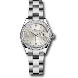  *Pre-Owned* Rolex Steel and White Gold Rolesor Lady-Datejust 28 Watch - 44 Diamond Bezel - Silver Diamond Star Dial - Oyster Bracelet