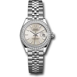  *Pre-Owned* Rolex Steel and White Gold Rolesor Lady-Datejust 28 Watch - 44 Diamond Bezel - Silver Index Dial - Jubilee Bracelet