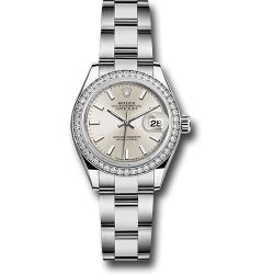  *Pre-Owned* Rolex Steel and White Gold Rolesor Lady-Datejust 28 Watch - 44 Diamond Bezel - Silver Index Dial - Oyster Bracelet