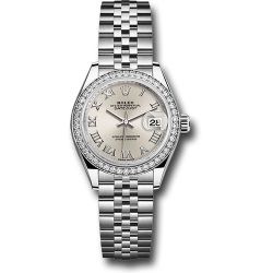  *Pre-Owned* Rolex Steel and White Gold Rolesor Lady-Datejust 28 Watch - 44 Diamond Bezel - Silver Roman Dial - Jubilee Bracelet