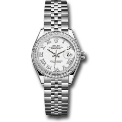  *Pre-Owned* Rolex Steel and White Gold Rolesor Lady-Datejust 28 Watch - 44 Diamond Bezel - White Roman Dial - Jubilee Bracelet