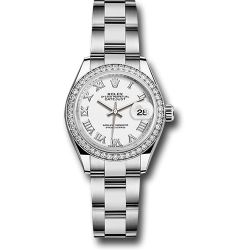  *Pre-Owned* Rolex Steel and White Gold Rolesor Lady-Datejust 28 Watch - 44 Diamond Bezel - White Roman Dial - Oyster Bracelet