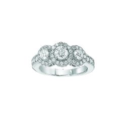 Diamond Round Cut Three Stone Halo Ring