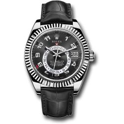 *Pre-Owned* Rolex White Gold Sky-Dweller Watch - Black Arabic Dial - Black Leather Strap