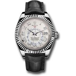  *Pre-Owned* Rolex White Gold Sky-Dweller Watch - Ivory Roman Dial - Black Leather Strap