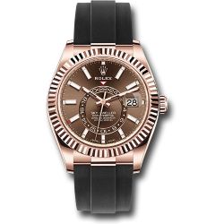  *Pre-Owned* Rolex Everose Gold Sky-Dweller Watch - Chocolate Index Dial - Oysterflex Bracelet