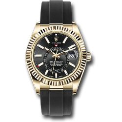  *Pre-Owned* Rolex Yellow Gold Sky-Dweller Watch - Black Index Dial - Oysterflex Bracelet