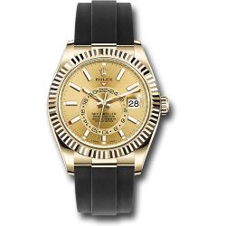  *Pre-Owned* Rolex Yellow Gold Sky-Dweller Watch - Champagne Index Dial - Oysterflex Bracelet