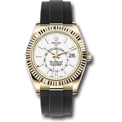  *Pre-Owned* Rolex Yellow Gold Sky-Dweller Watch - White Index Dial - Oysterflex Bracelet
