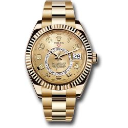  *Pre-Owned* Rolex Yellow Gold Sky-Dweller Watch - Champagne Sunray Arabic Dial - Oyster Bracelet