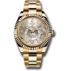  *Pre-Owned* Rolex Yellow Gold Sky-Dweller Watch - Silver Sunray Roman Dial - Gold Bracelet