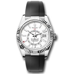  *Pre-Owned* Rolex White Gold Sky-Dweller Watch - Fluted Ring Command Bezel - White Index Dial - Oysterflex Strap