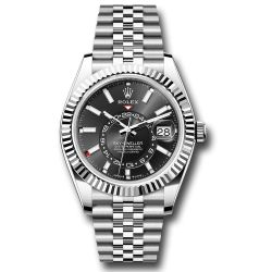  *Pre-Owned* Rolex White Rolesor Sky-Dweller Watch - Fluted Ring Command Bezel - Black Index Dial - Jubilee Bracelet