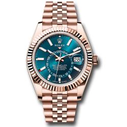  *Pre-Owned* Rolex Everose Gold Sky-Dweller Watch - Fluted Ring Command Bezel - Blue-Green Dial - Jubilee Bracelet