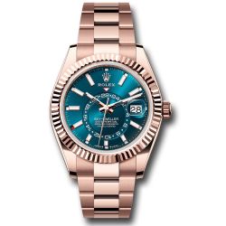  *Pre-Owned* Rolex Everose Gold Sky-Dweller Watch - Fluted Ring Command Bezel - Blue-Green Index Dial - Oyster Bracelet