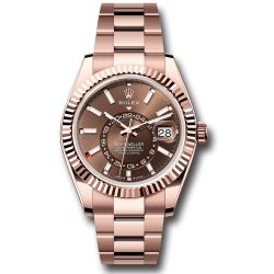  *Pre-Owned* Rolex Everose Gold Sky-Dweller Watch - Fluted Ring Command Bezel - Chocolate Index Dial - Oyster Bracelet