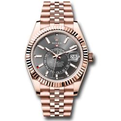  *Pre-Owned* Rolex Everose Gold Sky-Dweller Watch - Fluted Ring Command Bezel - Slate Dial - Jubilee Bracelet