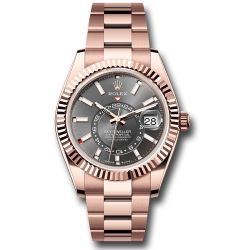  *Pre-Owned* Rolex Everose Gold Sky-Dweller Watch - Fluted Ring Command Bezel - Slate Index Dial - Oyster Bracelet