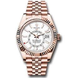  *Pre-Owned* Rolex Everose Gold Sky-Dweller Watch - Fluted Ring Command Bezel - White Dial - Jubilee Bracelet