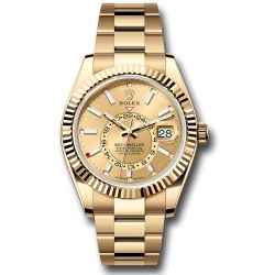  *Pre-Owned* Rolex Yellow Gold Sky-Dweller Watch - Fluted Ring Command Bezel - Champagne Index Dial - Oyster Bracelet