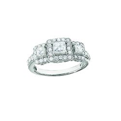 Diamond Princess Cut Three Stone Halo Ring