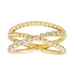 Diamond Bezel Set Beaded Three Open Row Fashion Ring