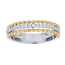 Diamond Center Row with Beaded Edges Two Tone Ring