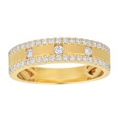 Diamond Burnish Set Pave Outline Texture Band