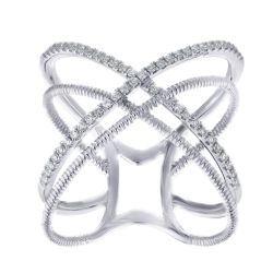 Diamond Round Pave Crisscross Double Row Orbit Open Ring