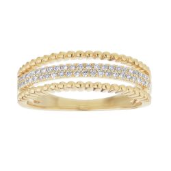 Diamond Center Row with Beaded Edges Two Tone Ring