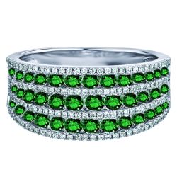 Diamond Triple Row Genuine Emerald Band