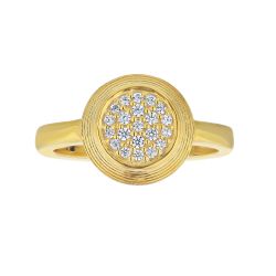 Diamond Round Cluster with Textured Gold Round Frame with Matte Finish Ring
