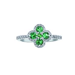 Diamond and Genuine Emerald Clover Ring