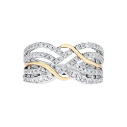 Diamond Two Tone Double Row Open Weave Ring