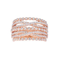 Diamond Open Weave Seven Row CrissCross Fashion Ring