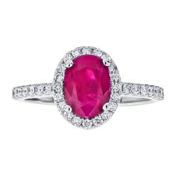 Diamond Halo Surrounding Oval Genuine Ruby Ring