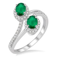 Oval Shape 2 Stone Gemstone & Diamond Fashion Ring