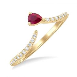 Pear Shape Gemstone & Petite Diamond Fashion Open Ring