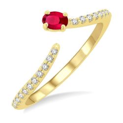 Oval Shape Gemstone & Petite Diamond Fashion Open Ring