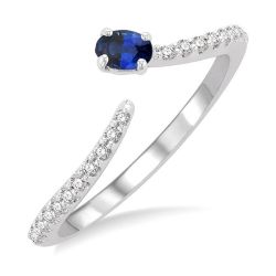 Oval Shape Gemstone & Petite Diamond Fashion Open Ring