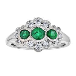 Diamond and Emerald Vintage Style Cocktail Ring