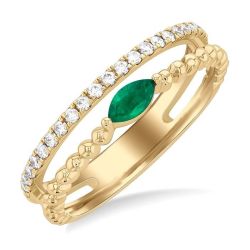 Bead Marquise Shape Gemstone & Diamond Ring