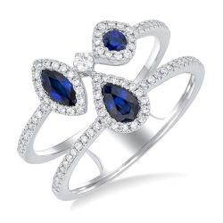 Mixed Shape Gemstone & Halo Diamond Fashion Ring