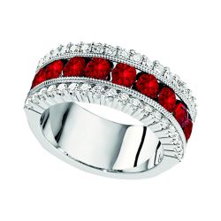 Diamond with Channel Set Genuine Ruby Band Ring