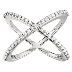 Diamond Round Outline Crisscross Orbit Ring